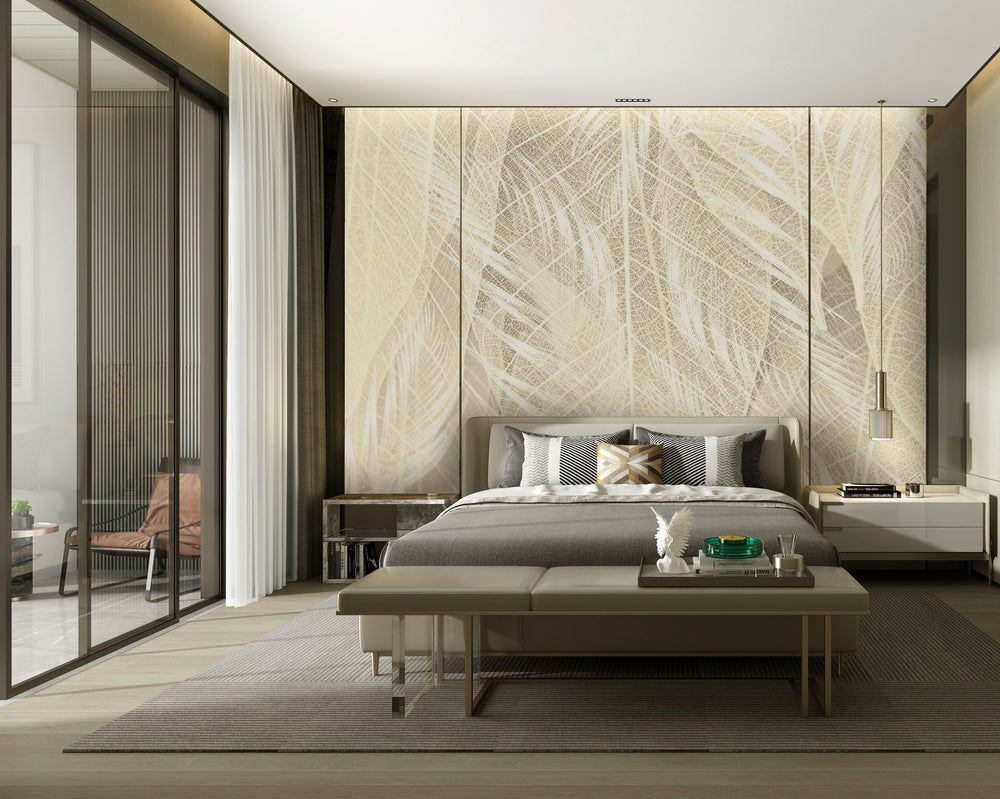 Neutral Dried Leaves Mural Wallpaper M1368