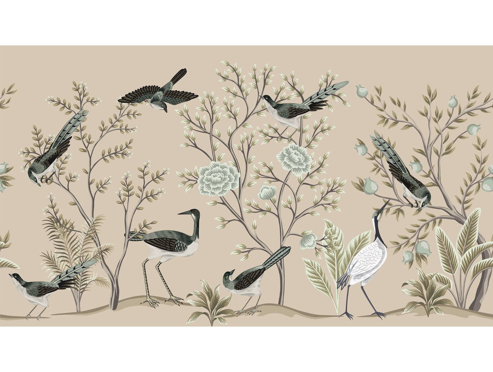 Neutral Exotic Chinoiserie Mural Wallpaper M1399