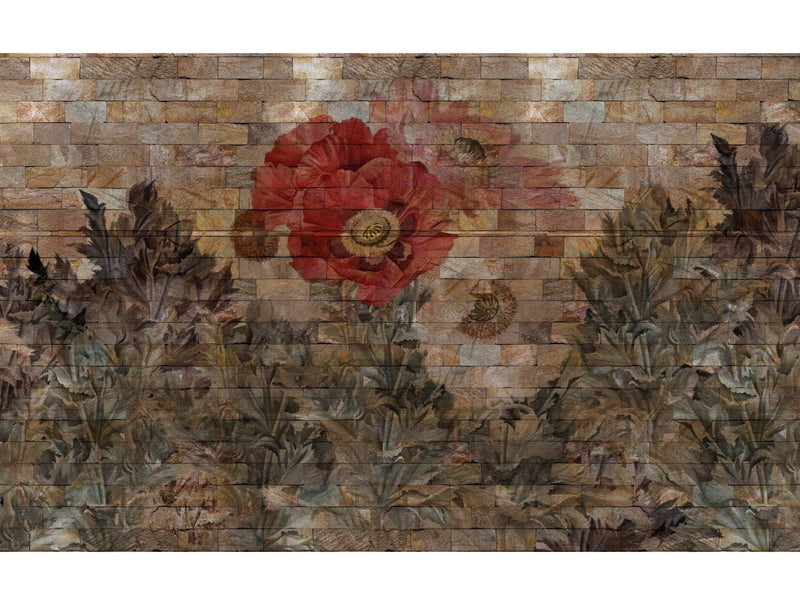 Neutral Floral Bricks Mural Wallpaper M1281