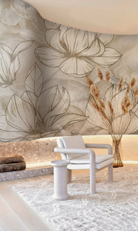Neutral Floral Marble Mural Wallpaper M1235