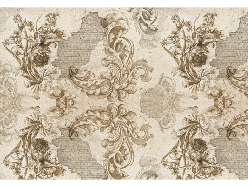 Neutral Floral old Bricks Mural Wallpaper M1259