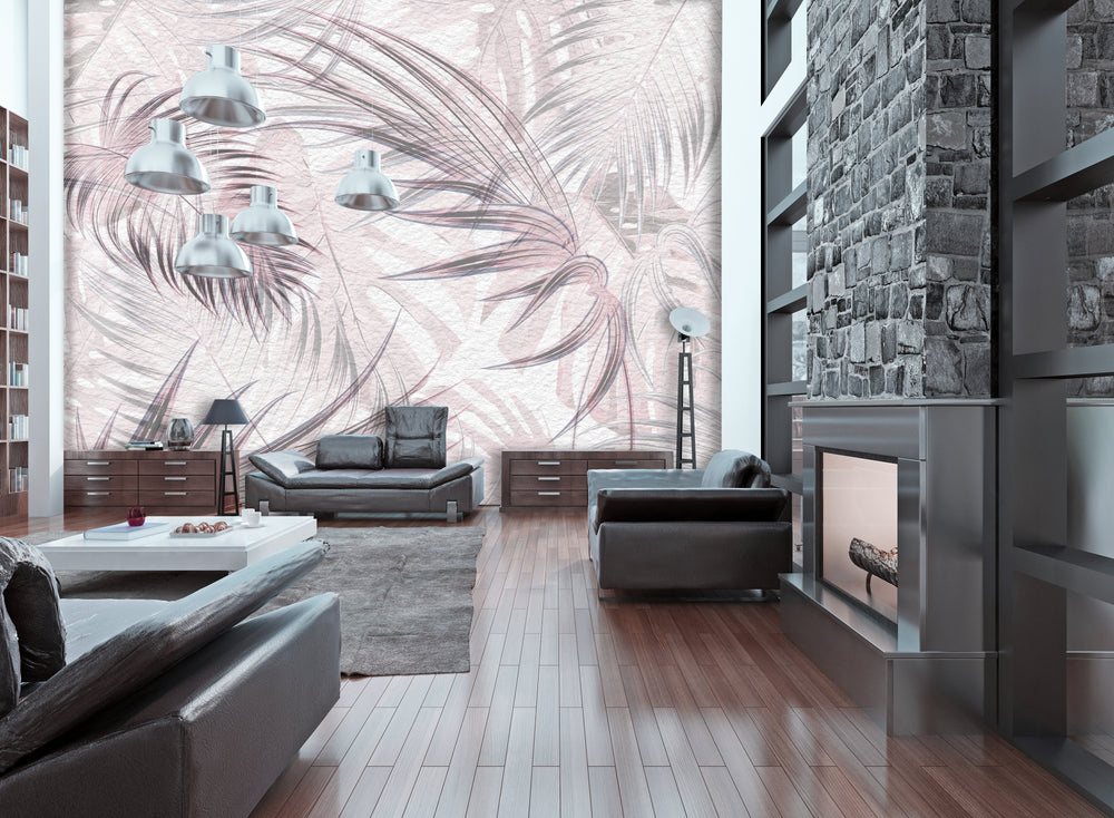 Neutral Frosty Leaves Mural Wallpaper M1398