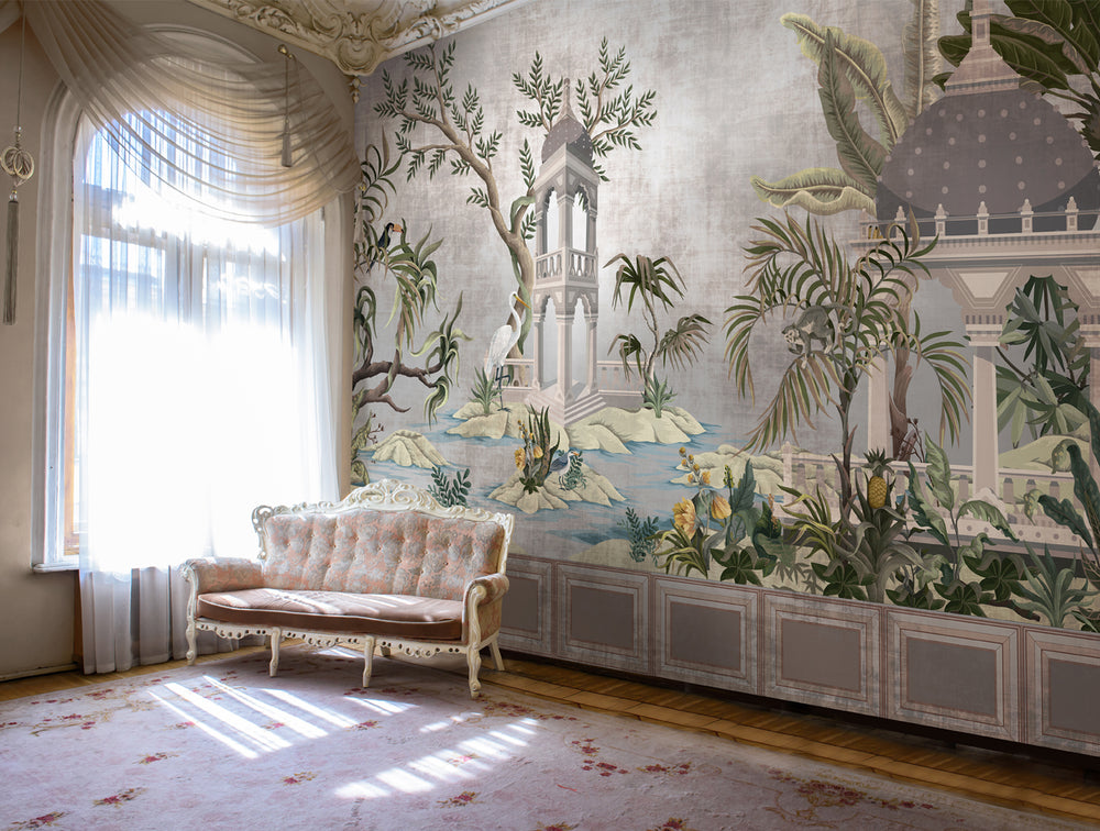 Neutral Indian Garden Mural Wallpaper M1447