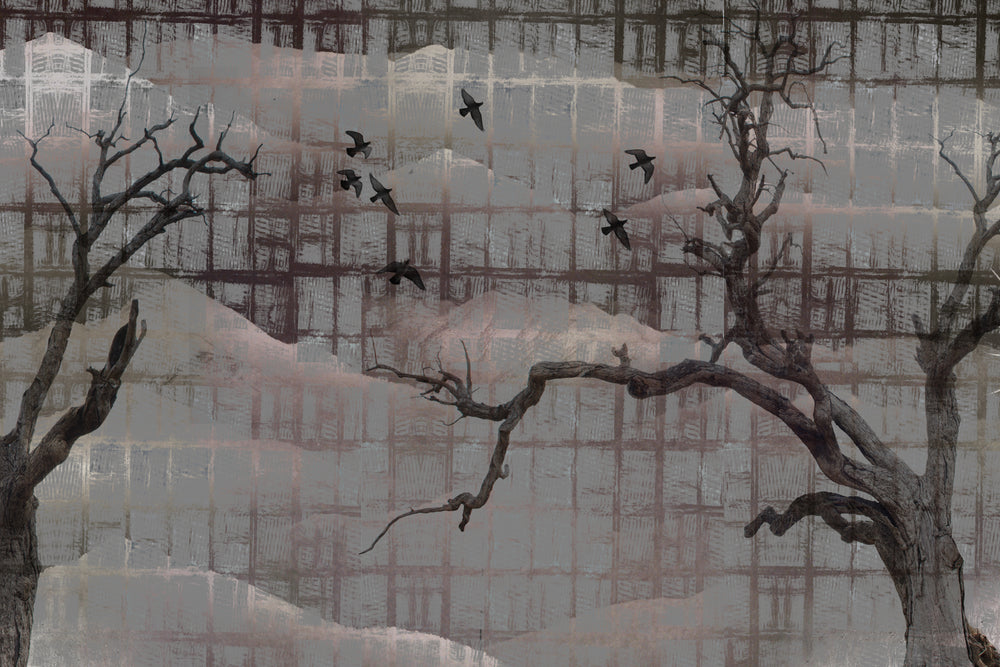 Neutral Old trees and Birds Mural Wallpaper M1405
