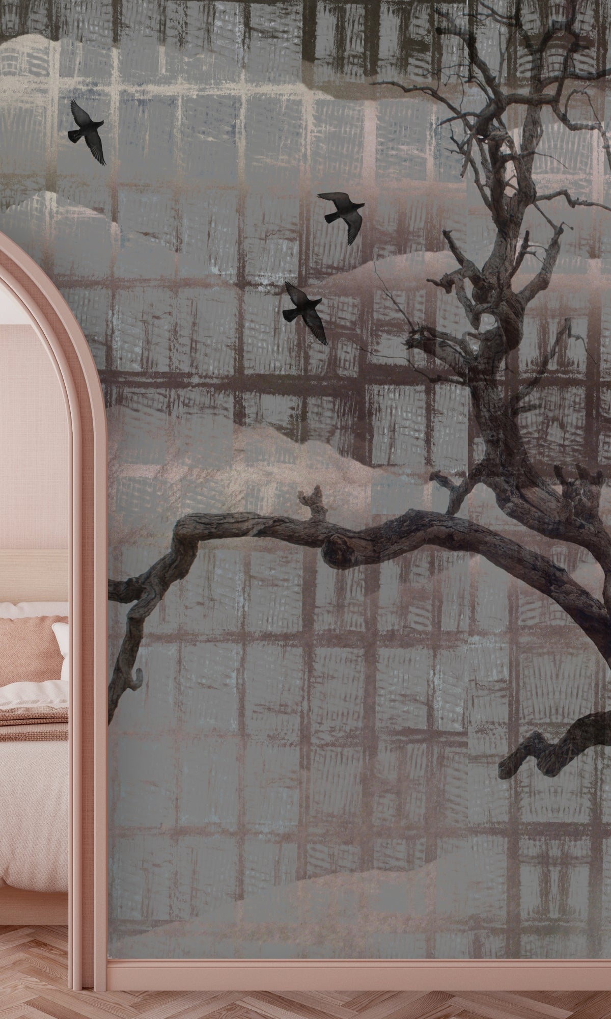 Neutral Old trees and Birds Mural Wallpaper M1405