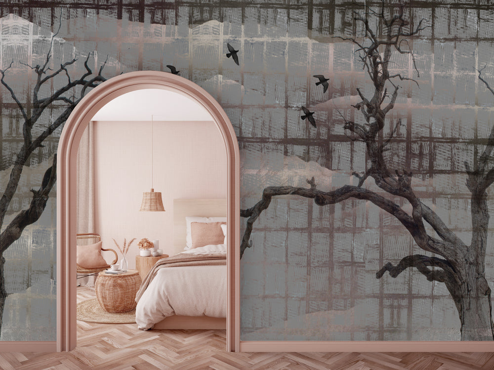 Neutral Old trees and Birds Mural Wallpaper M1405