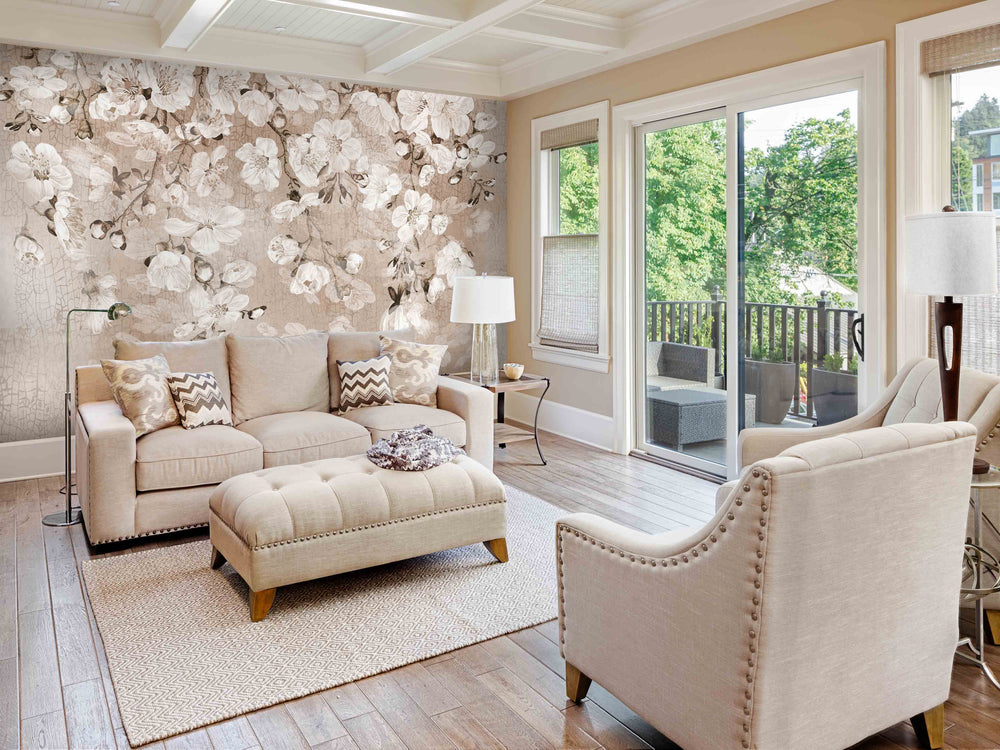 Neutral Sakura Flowers Mural Wallpaper M1215