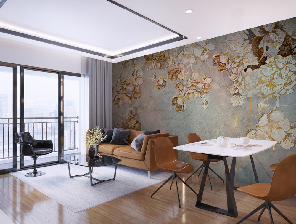 Neutral Spring Flowers Mural Wallpaper M1207