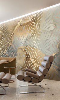 Neutral & Gold Metallic Swirls Mural Wallpaper M1357