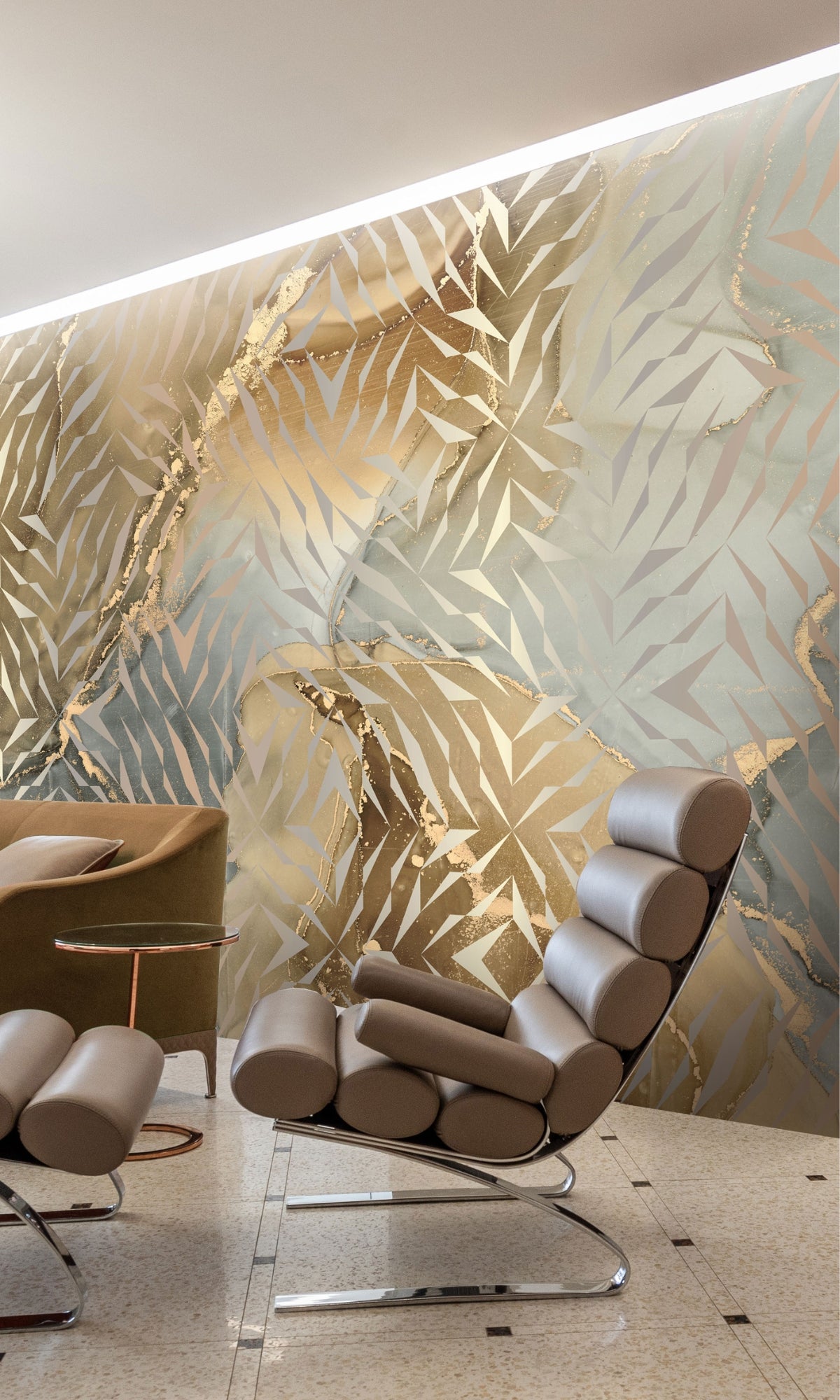 Neutral & Gold Metallic Swirls Mural Wallpaper M1357-Sample