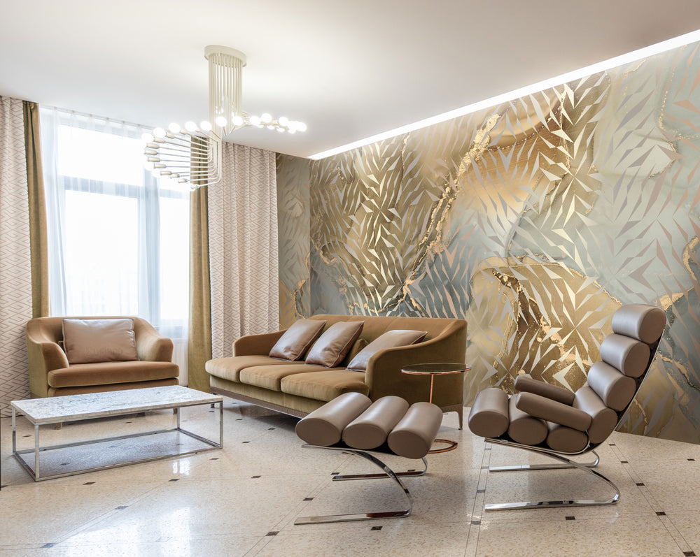 Neutral & Gold Metallic Swirls Mural Wallpaper M1357