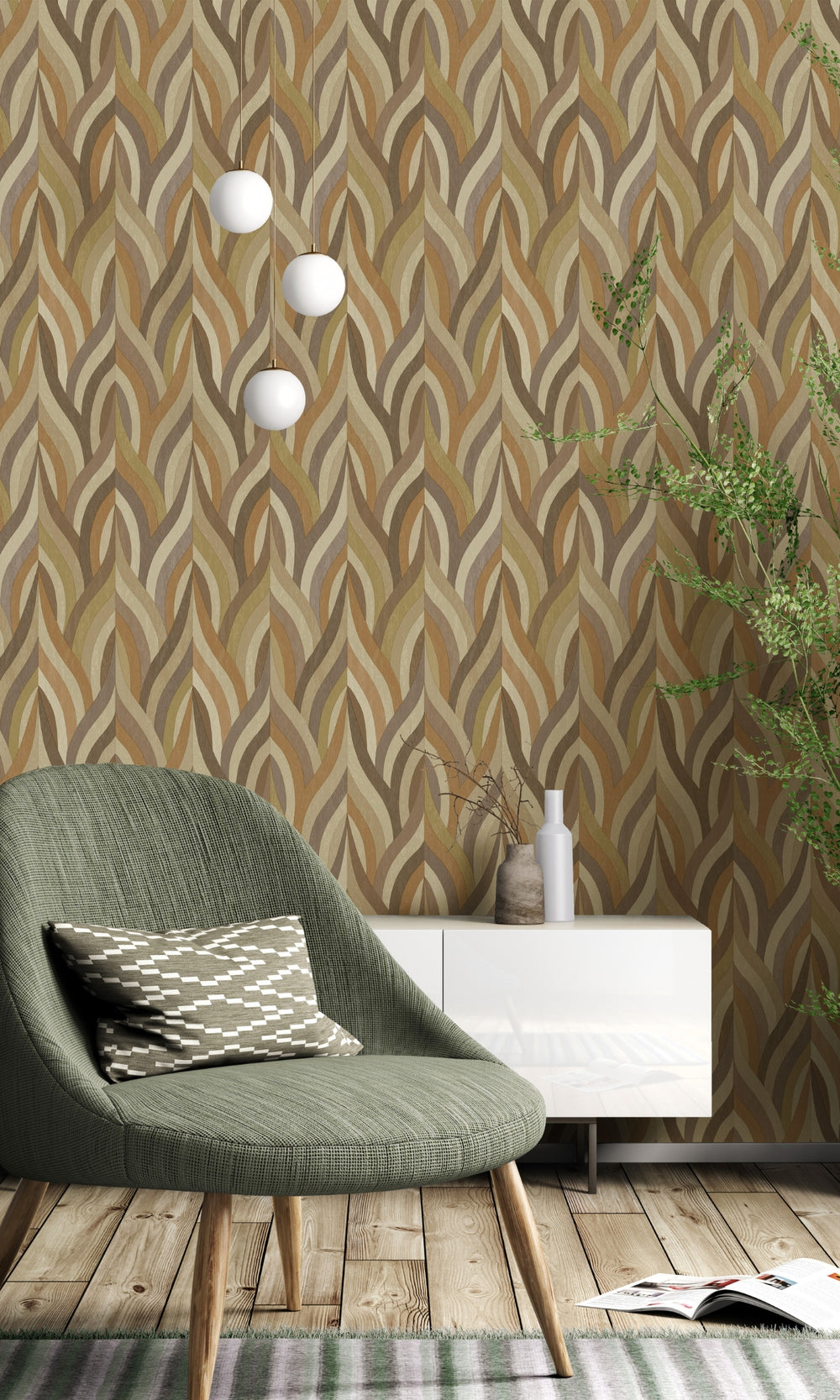 Orange Mocha Interlacing Lines Geometric Wallpaper R8957