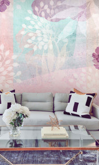 Pink Abstract purple Flowers Mural Wallpaper M1214