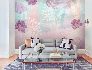 Pink Abstract purple Flowers Mural Wallpaper M1214