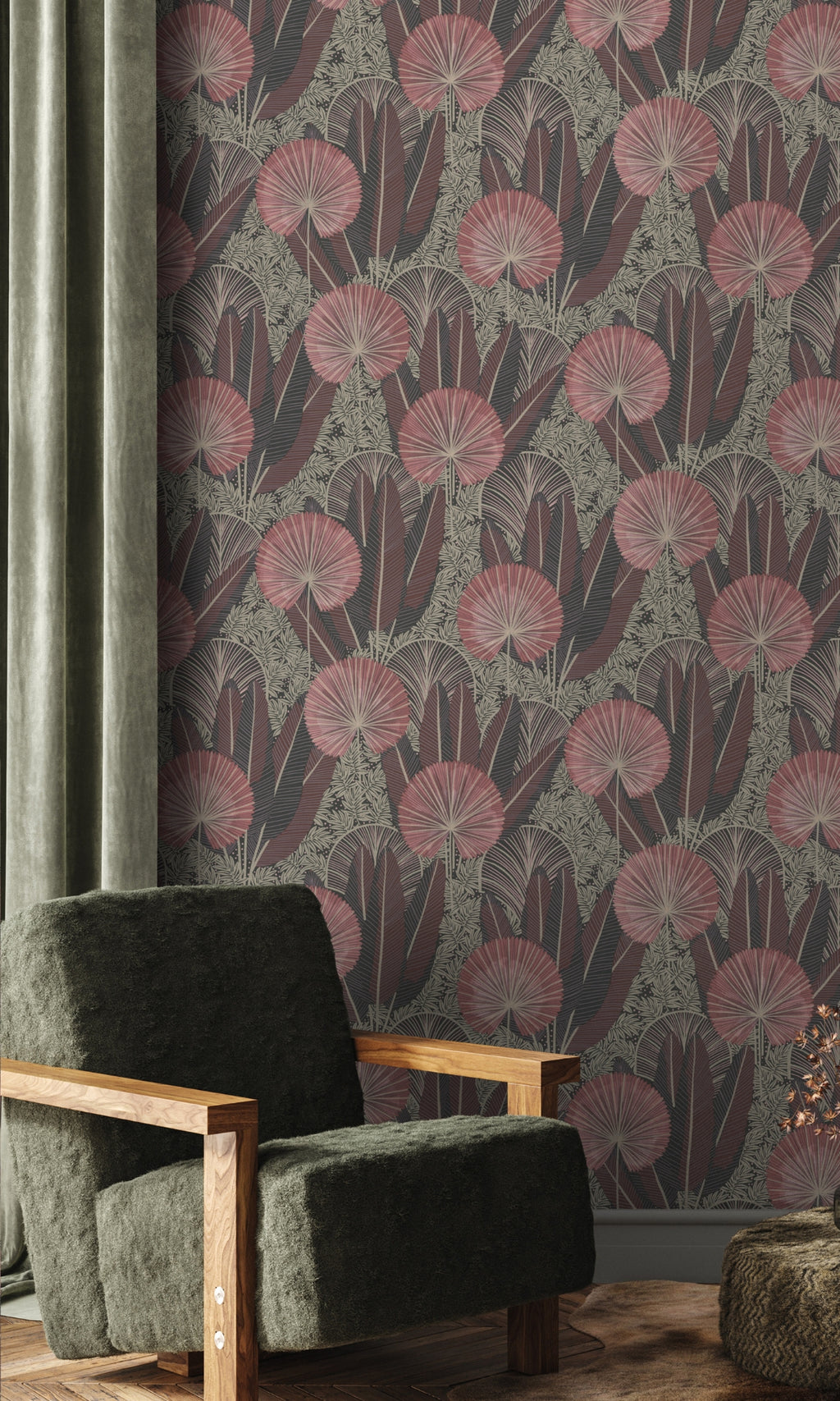 Pink Bold Metallic Leaf Tropical Wallpaper R8367