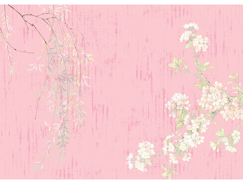 Pink White blooms on Pink Mural Wallpaper M1421