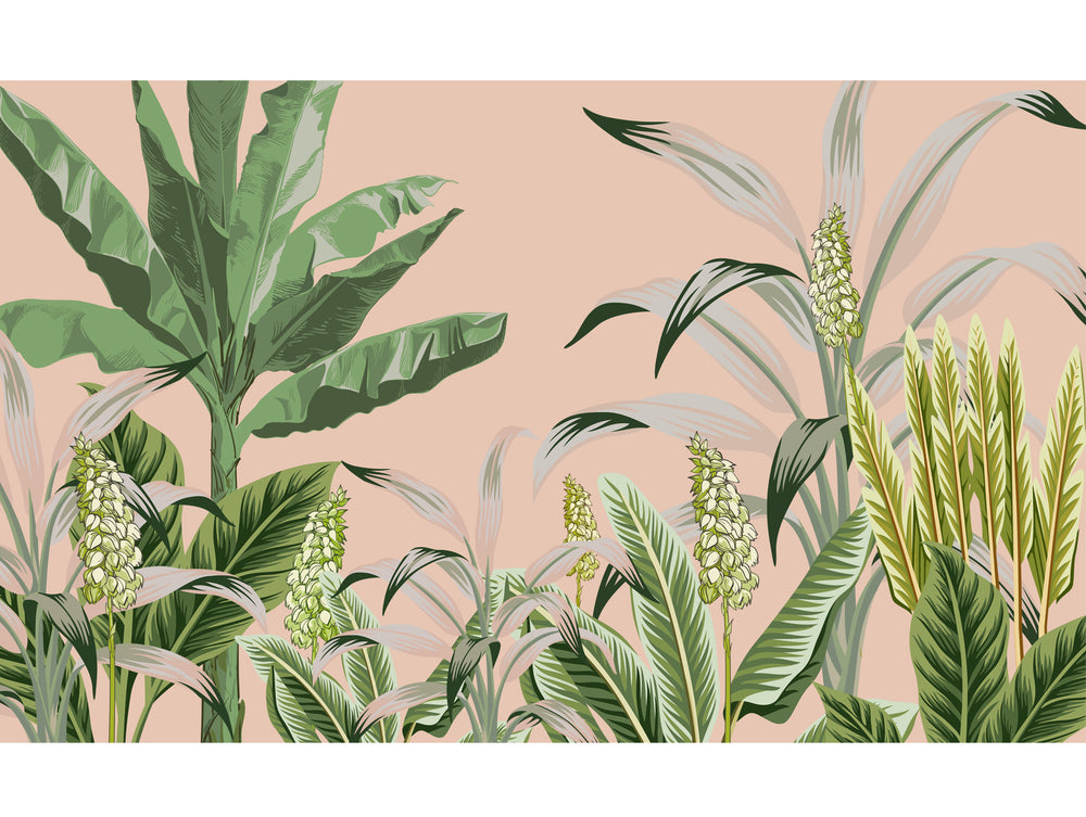 Pink & Green Botanical Garden Mural Wallpaper M1270