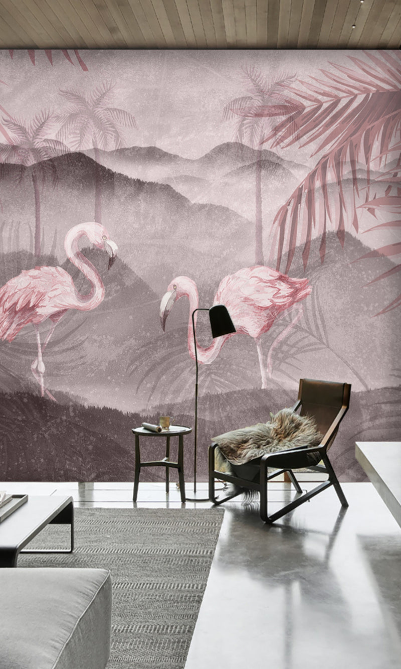 Pink Concrete with Pelicans Mural Wallpaper M1226