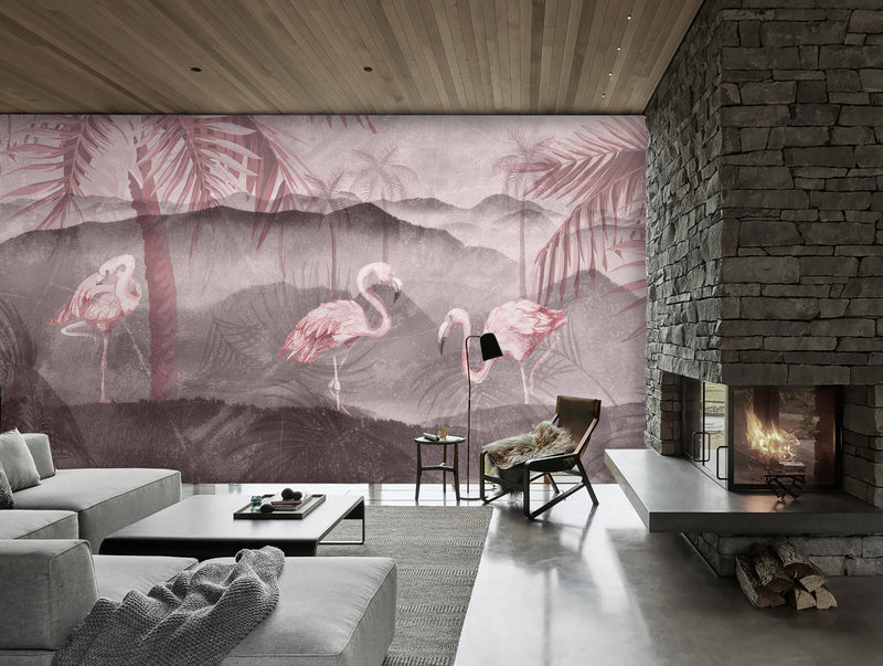 Pink Concrete with Pelicans Mural Wallpaper M1226