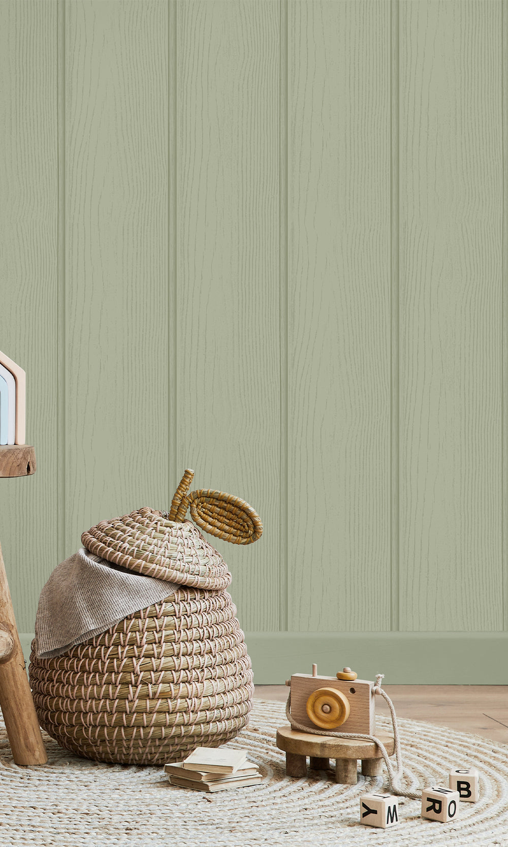 Sage Textured Wood panel Wallpaper R10002