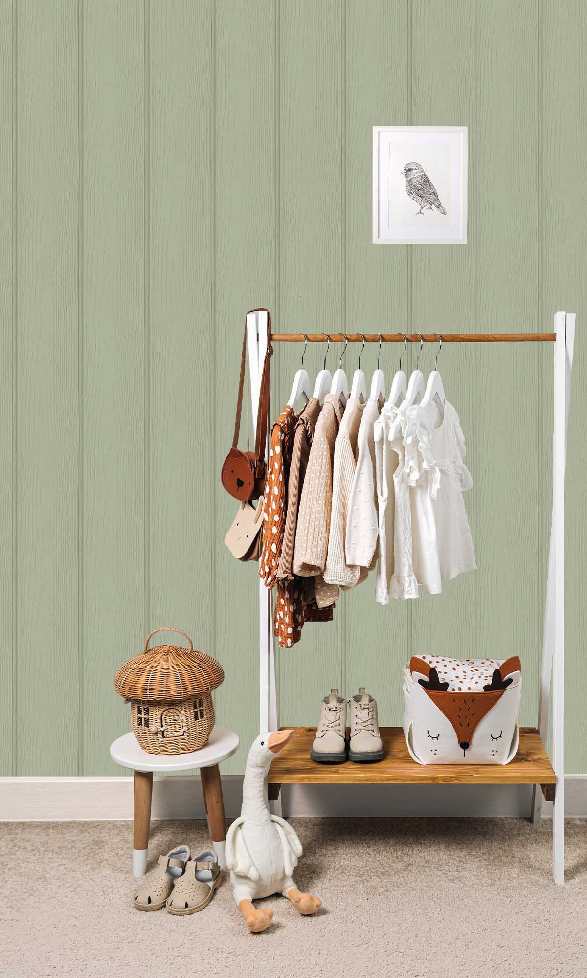 Sage Textured Wood panel Wallpaper R10002