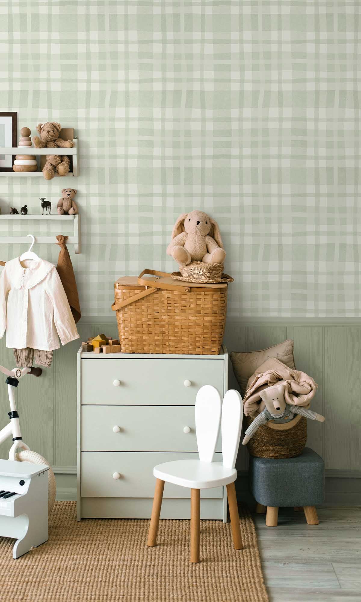 Sage Soft Watercolor Plaid Wallpaper R10007