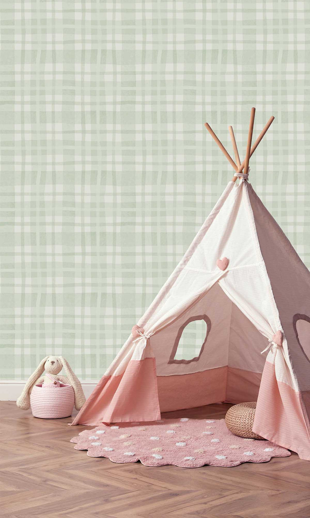 Sage Soft Watercolor Plaid Wallpaper R10007