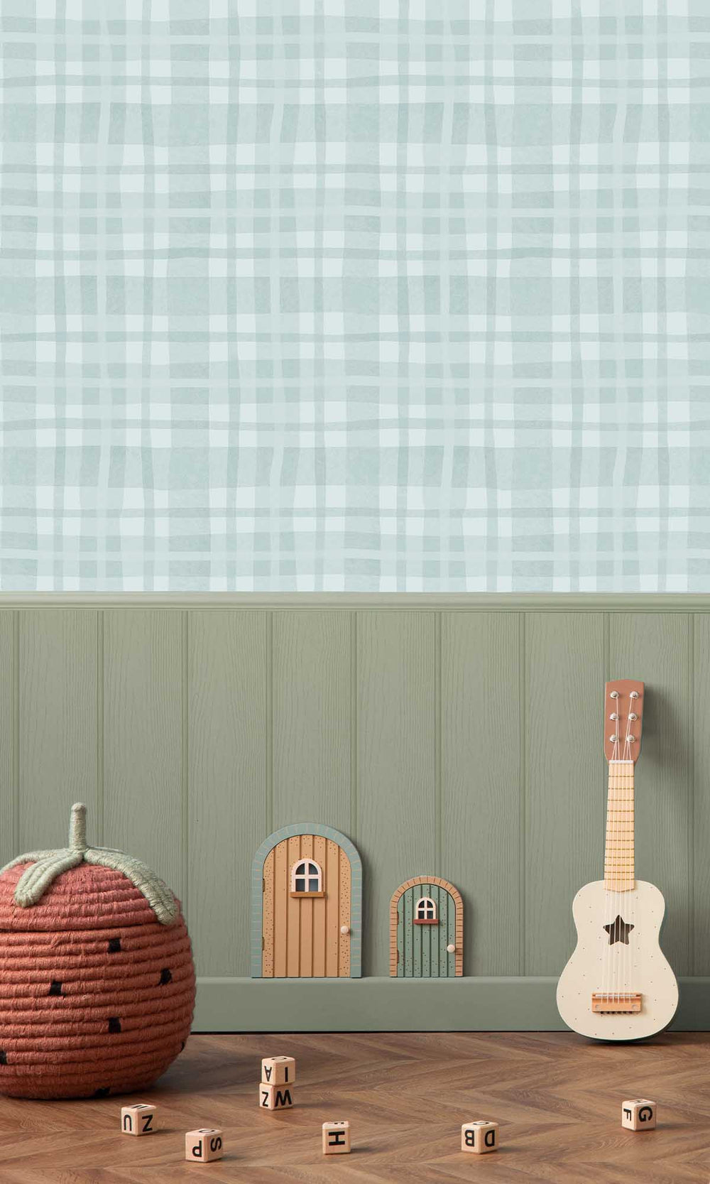 Sky Blue Soft Watercolor Plaid Wallpaper R10008