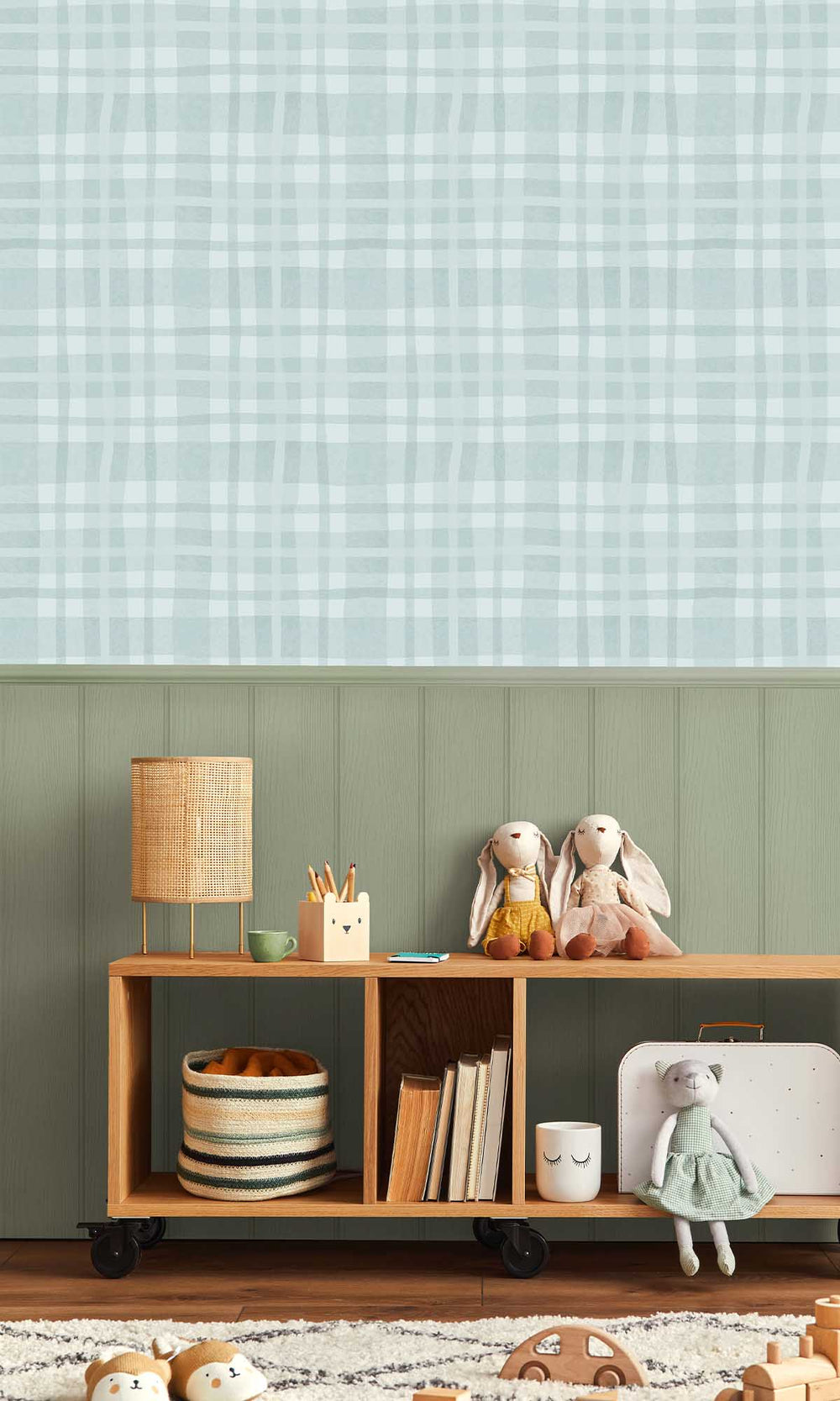 Sky Blue Soft Watercolor Plaid Wallpaper R10008
