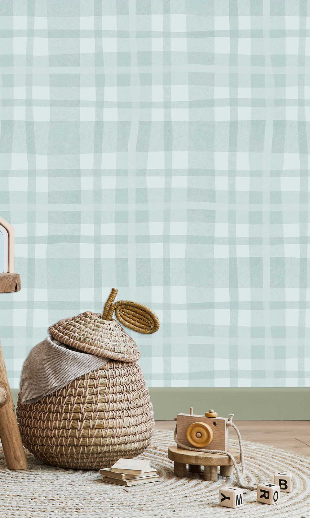Sky Blue Soft Watercolor Plaid Wallpaper R10008