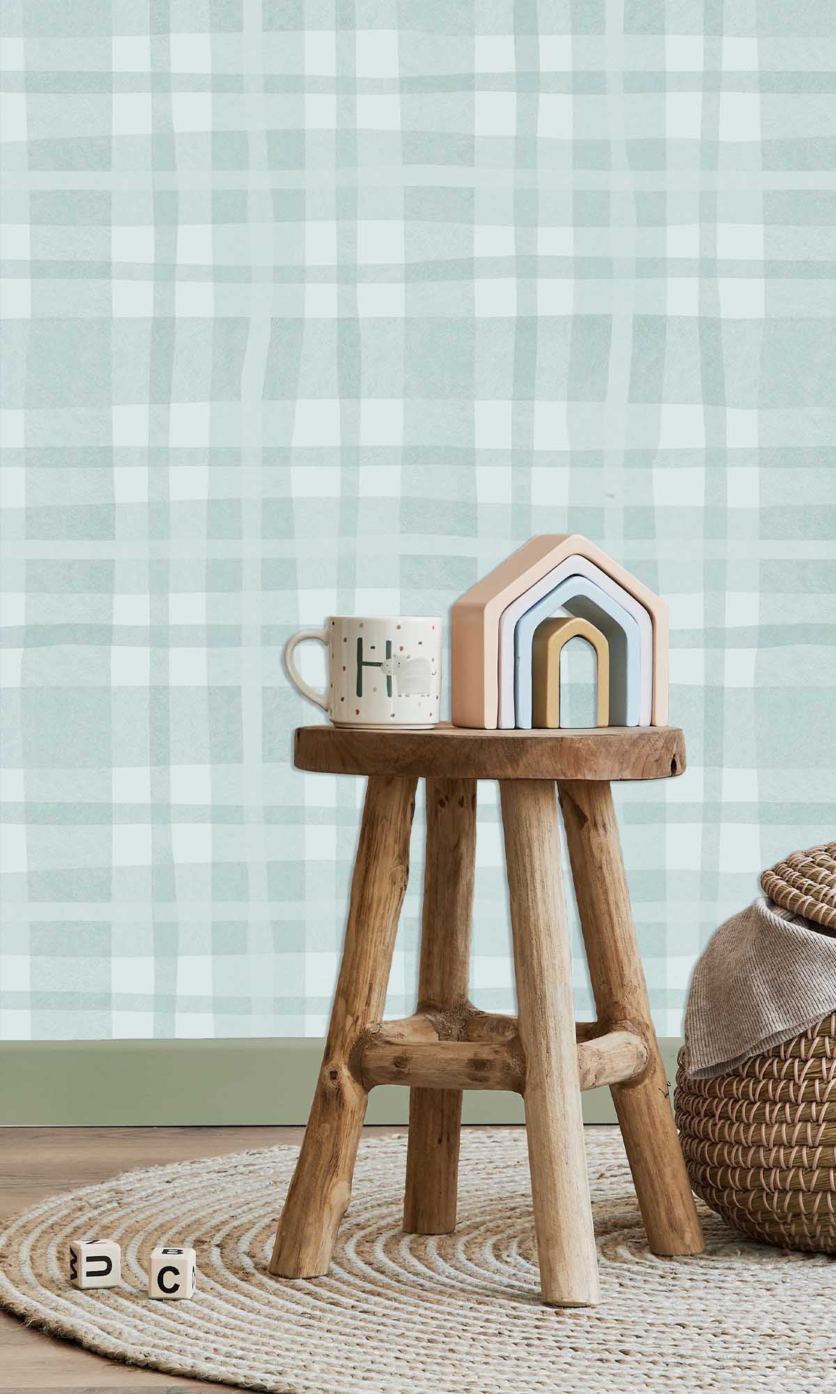 Sky Blue Soft Watercolor Plaid Wallpaper R10008