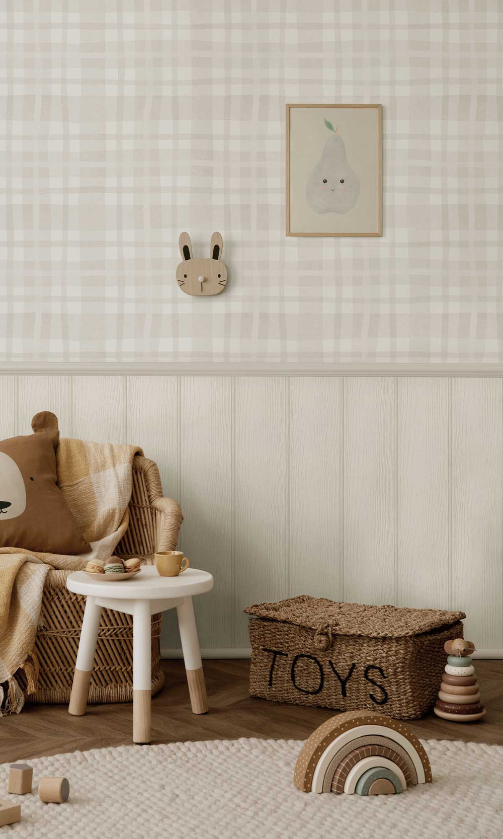 Warm Grey Soft Watercolor Plaid Wallpaper R10009