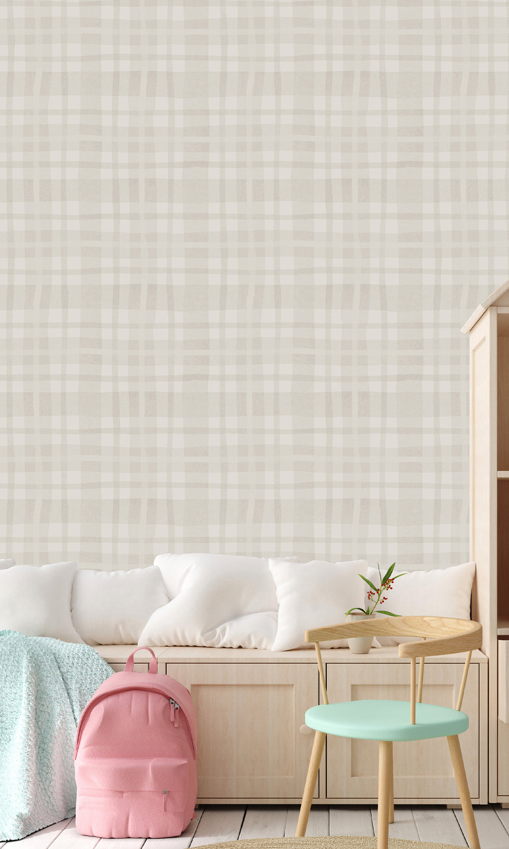 Warm Grey Soft Watercolor Plaid Wallpaper R10009