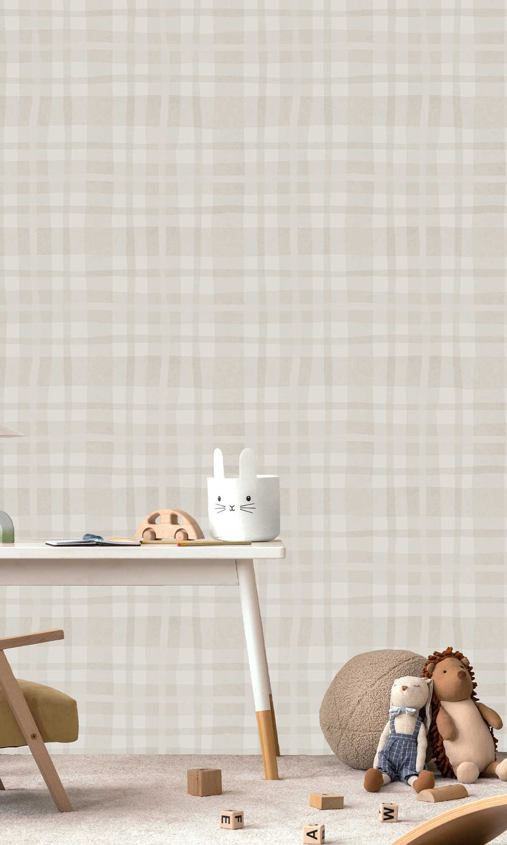 Warm Grey Soft Watercolor Plaid Wallpaper R10009