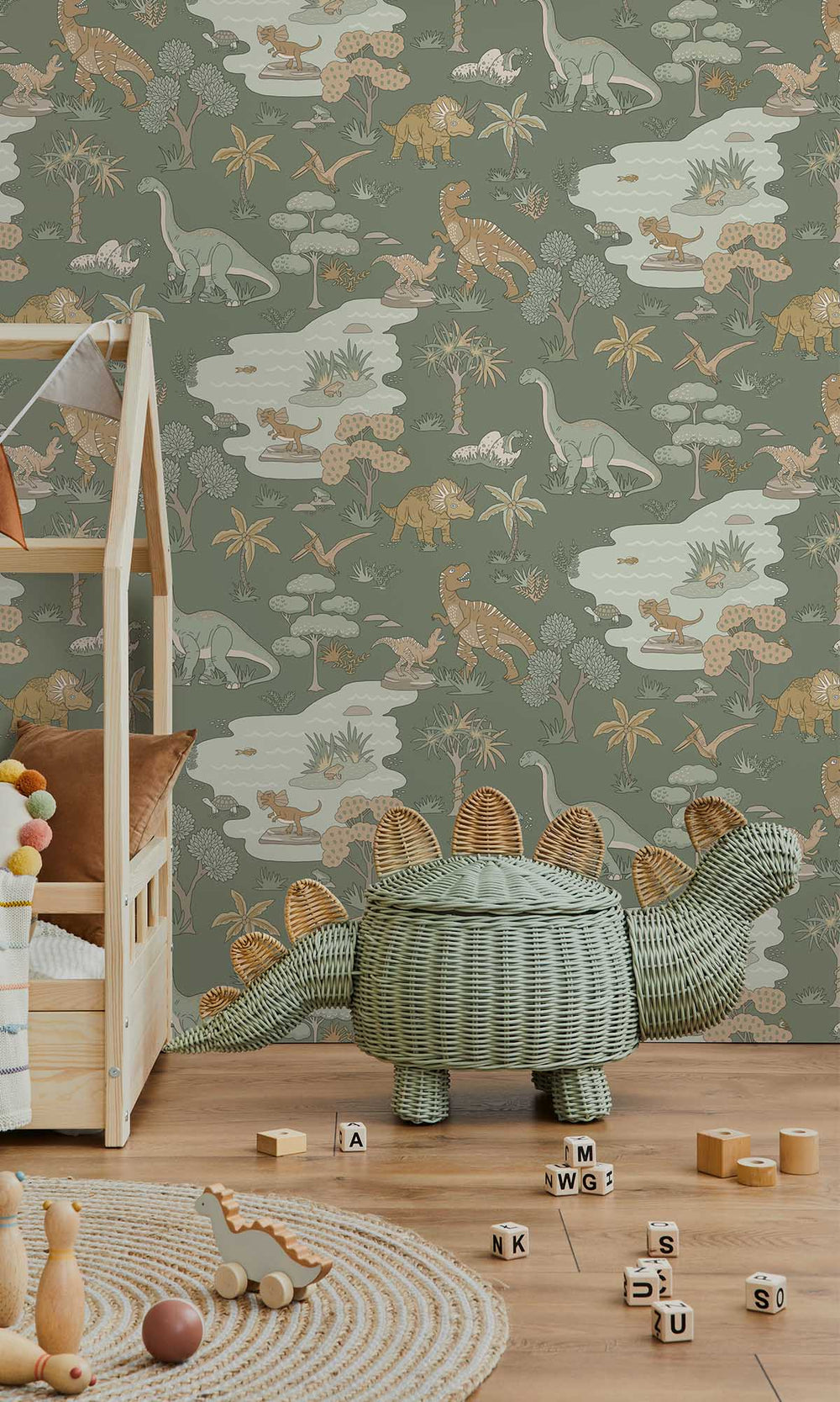 Green Botanical Dinosaurs Wallpaper R10010