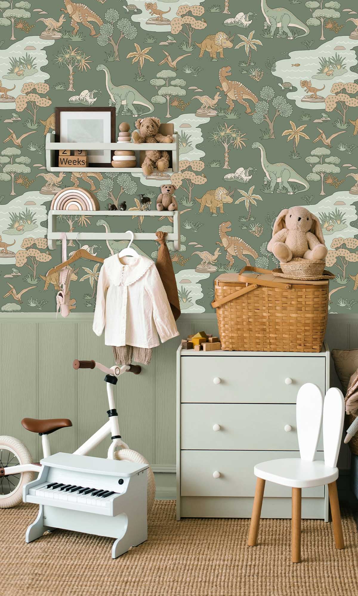 Green Botanical Dinosaurs Wallpaper R10010