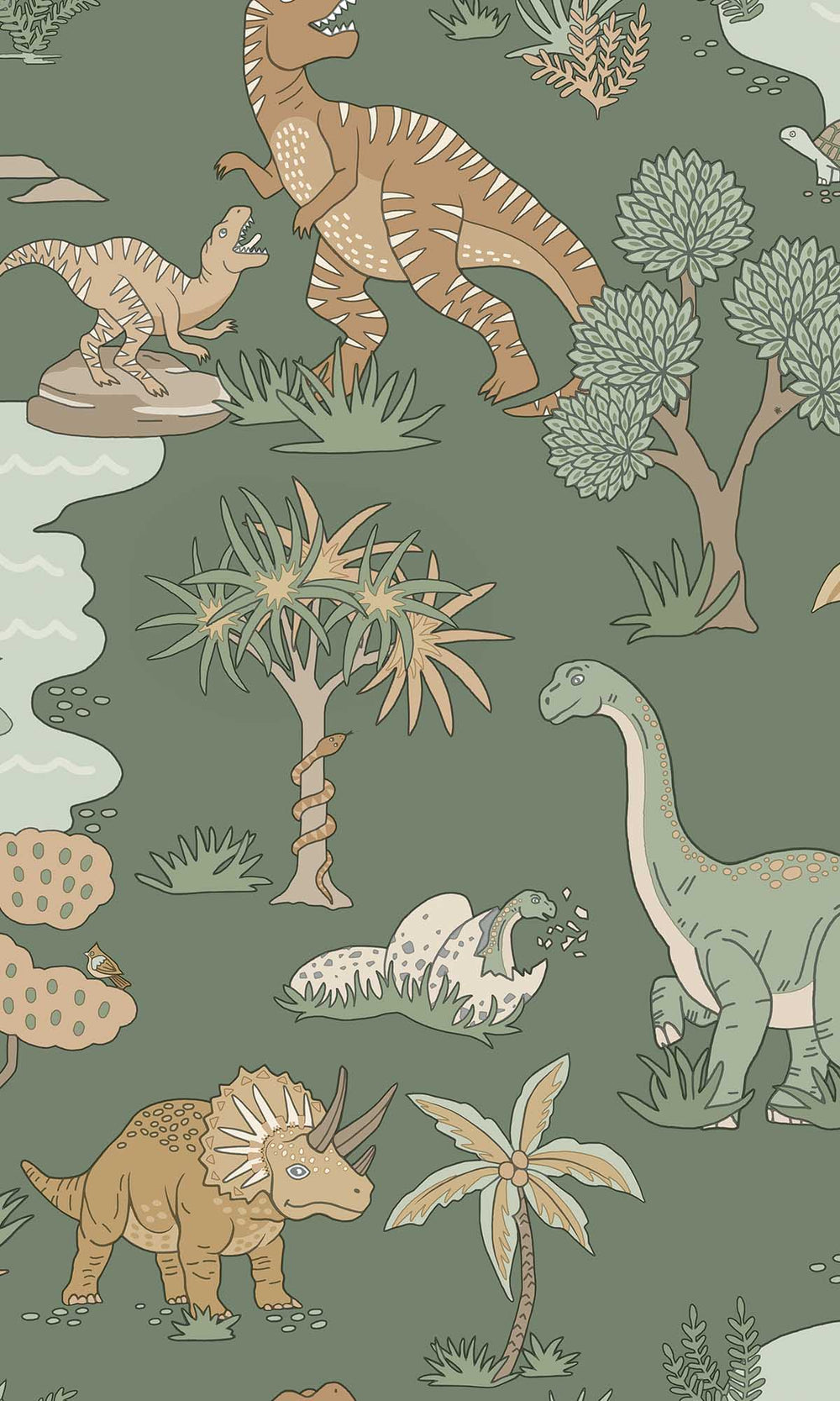 Green Botanical Dinosaurs Wallpaper R10010