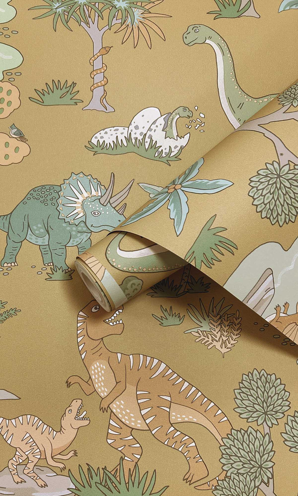 Ochre Botanical Dinosaurs Wallpaper R10011