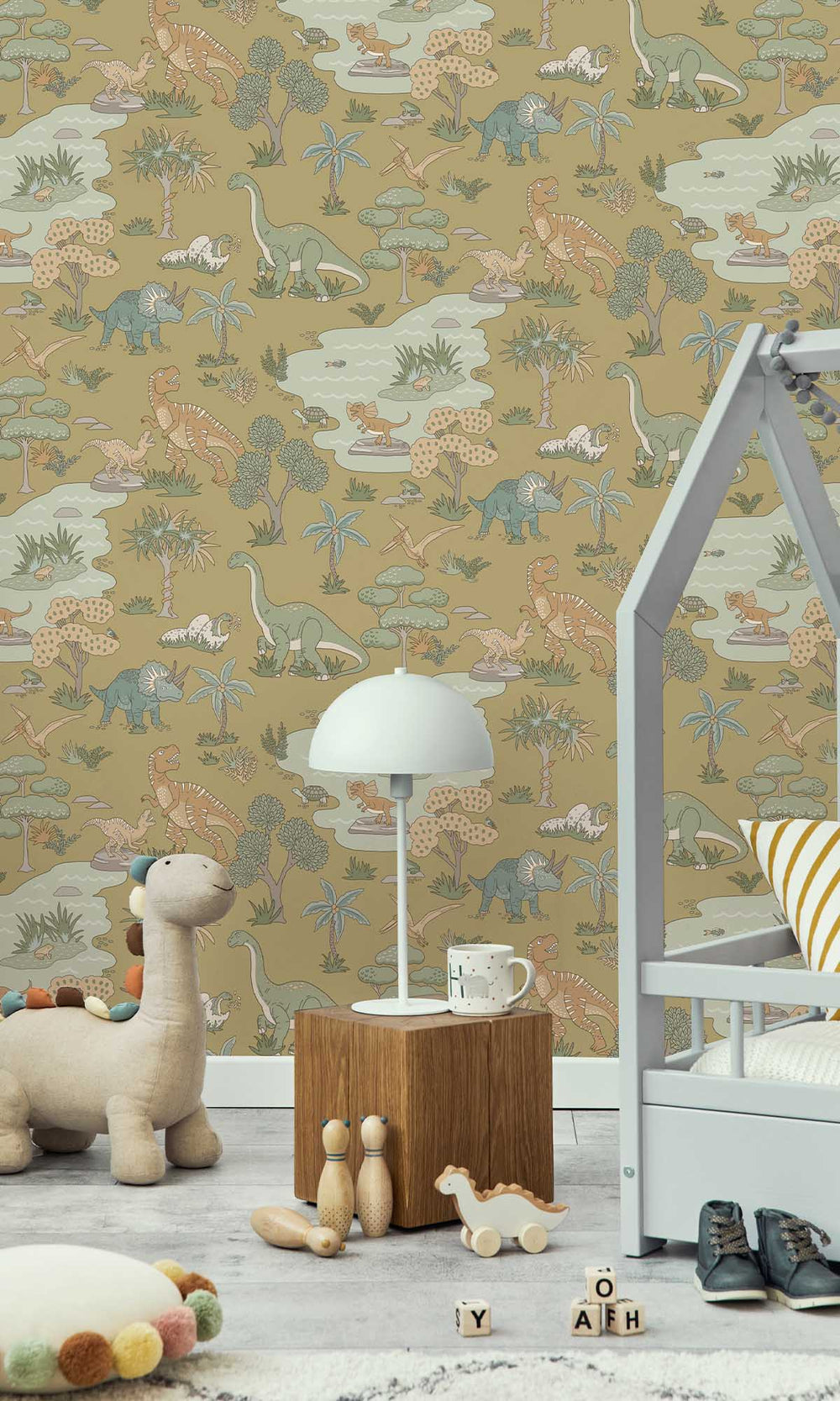 Ochre Botanical Dinosaurs Wallpaper R10011