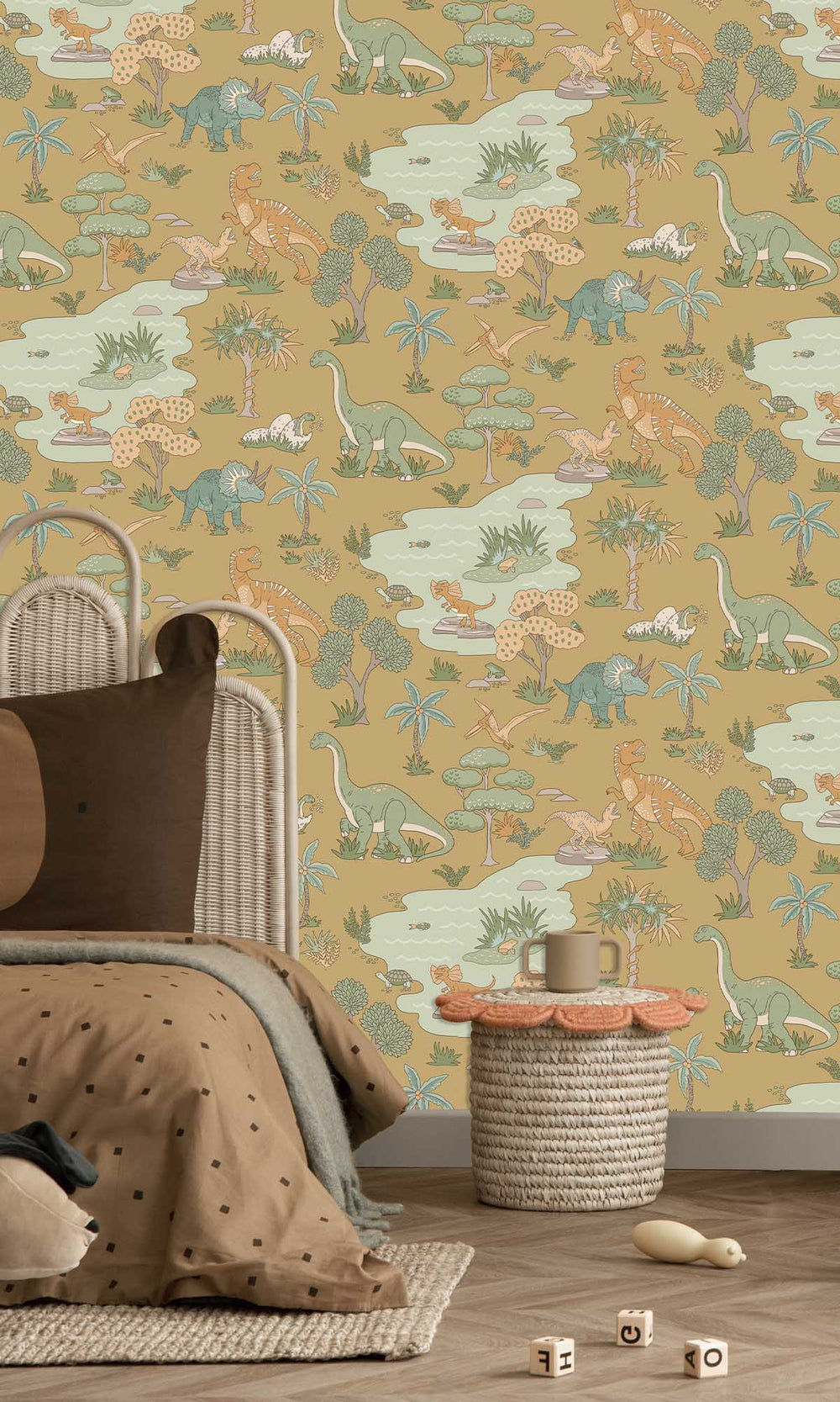 Ochre Botanical Dinosaurs Wallpaper R10011