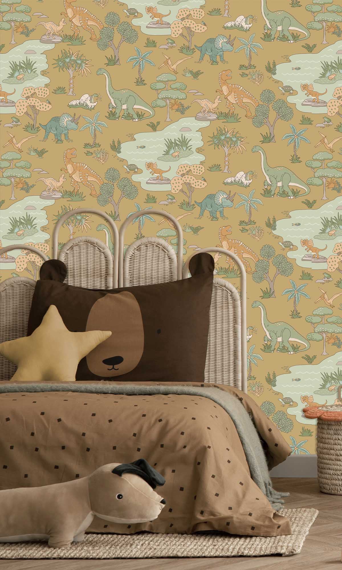 Ochre Botanical Dinosaurs Wallpaper R10011