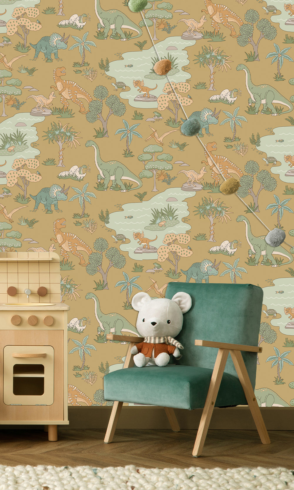 Ochre Botanical Dinosaurs Wallpaper R10011