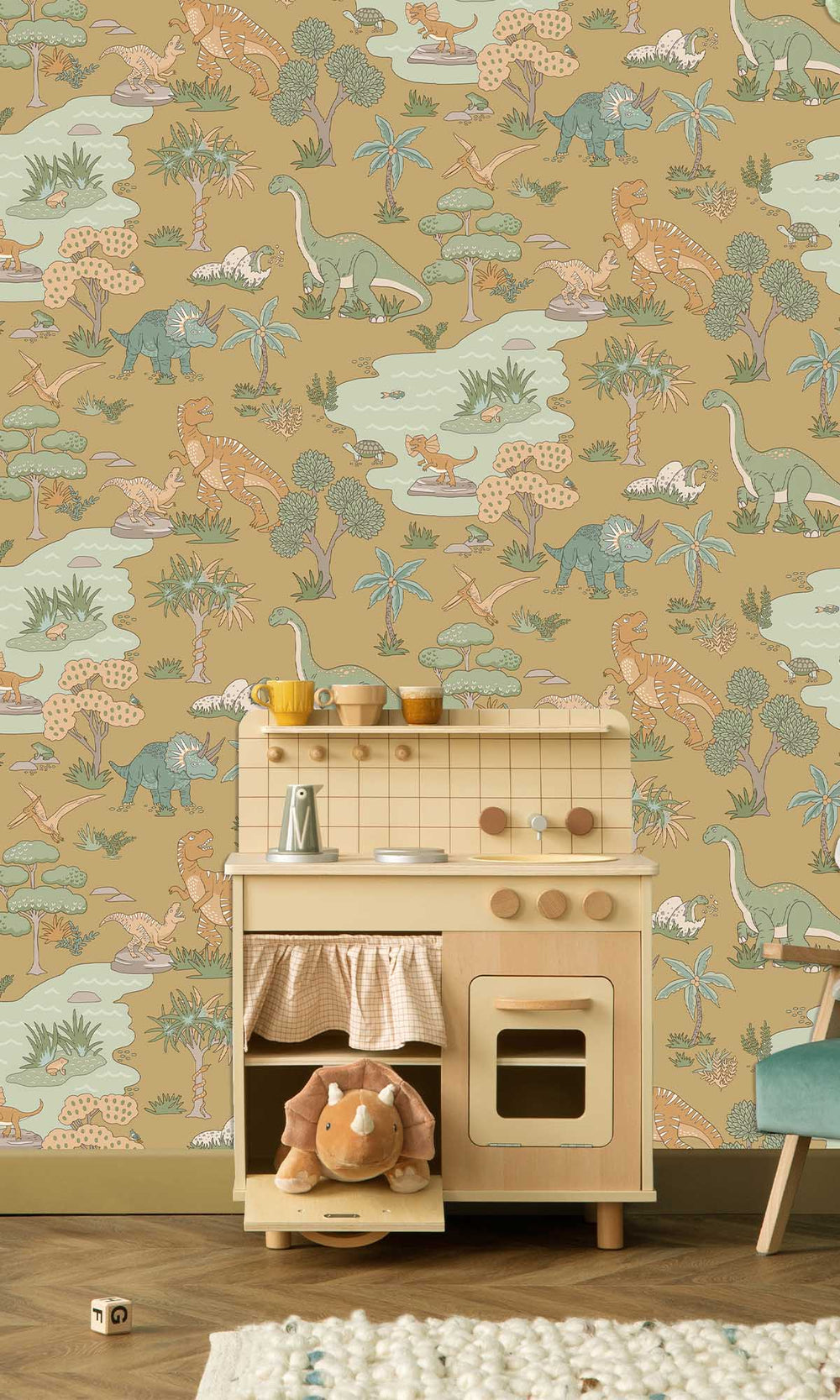 Ochre Botanical Dinosaurs Wallpaper R10011