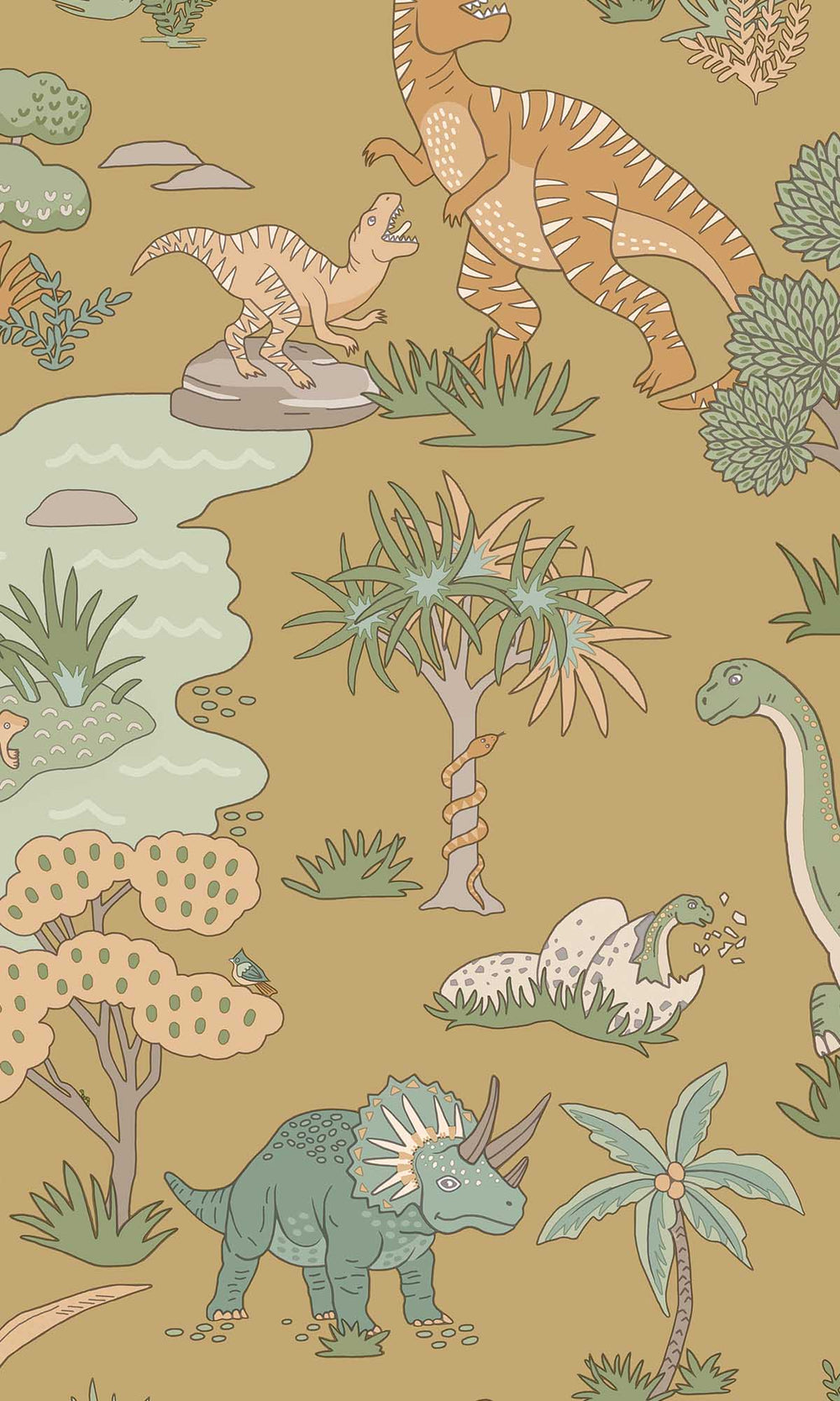 Ochre Botanical Dinosaurs Wallpaper R10011