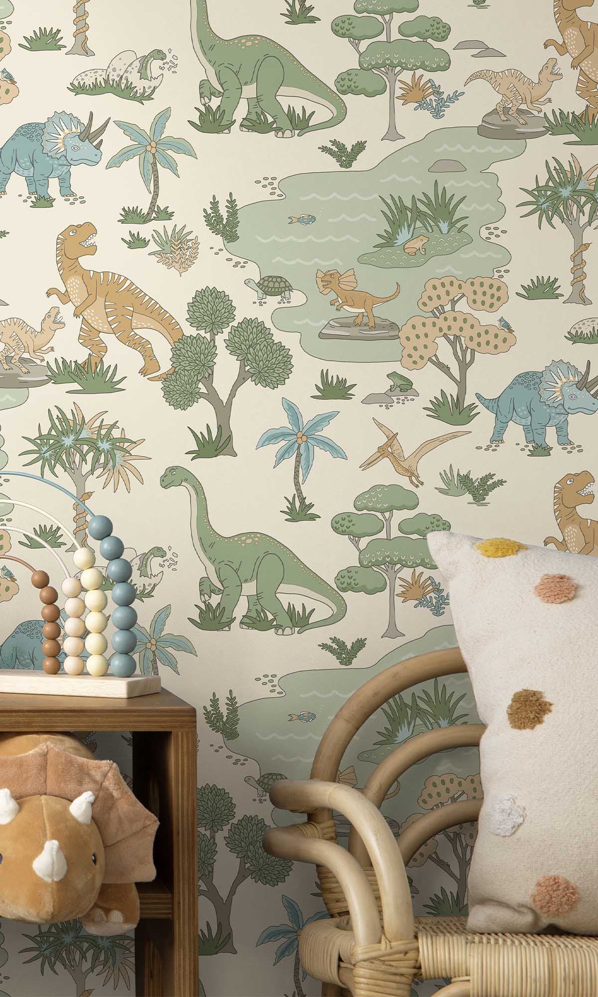 Cream/Multi Botanical Dinosaurs Wallpaper R10012