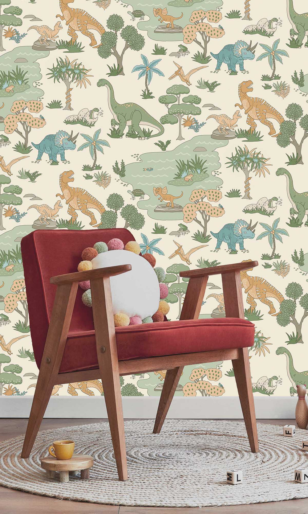 Cream/Multi Botanical Dinosaurs Wallpaper R10012