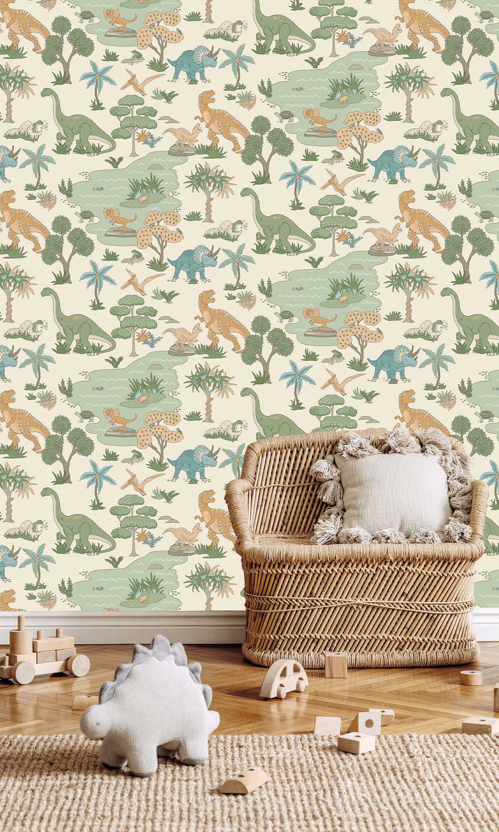 Cream/Multi Botanical Dinosaurs Wallpaper R10012