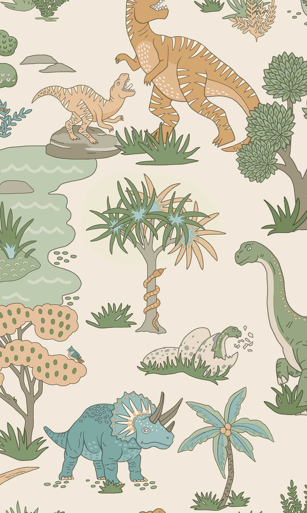 Cream/Multi Botanical Dinosaurs Wallpaper R10012