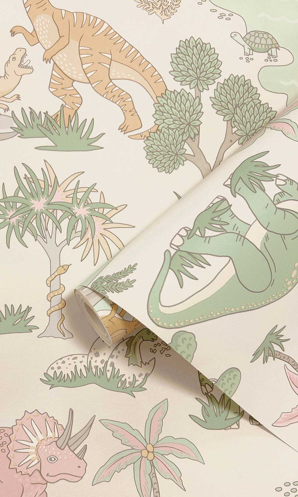 Pink/Sage Botanical Dinosaurs Wallpaper R10013