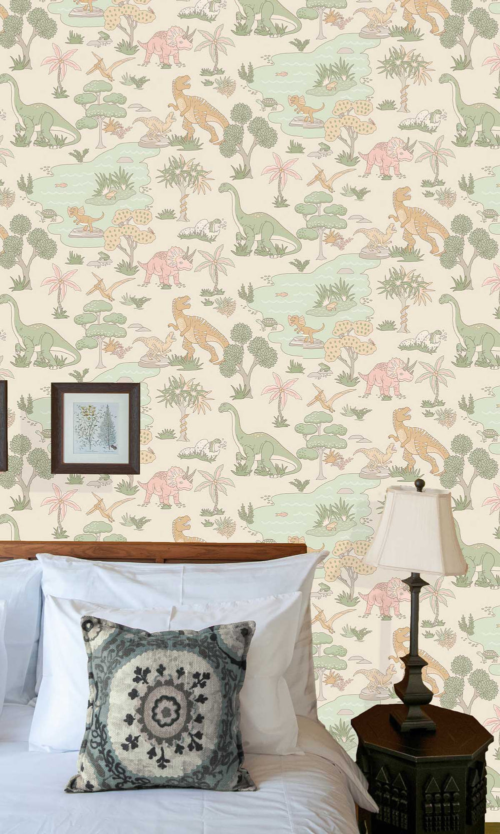 Pink/Sage Botanical Dinosaurs Wallpaper R10013